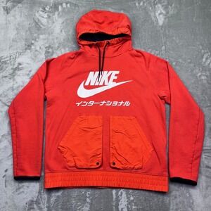 Nike International Hoodie Red Pullover Graphic Sweatshirt Japanese Mens M Grunge